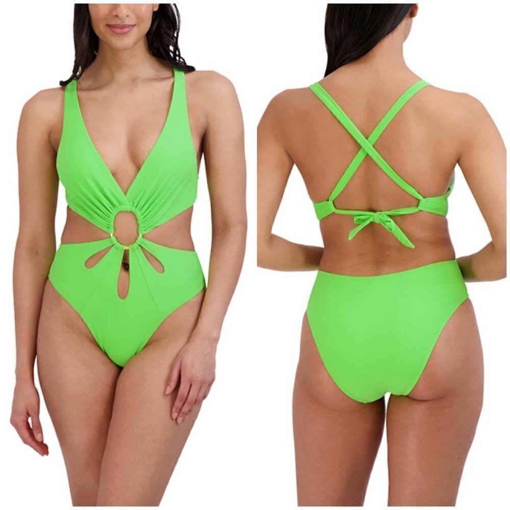 💕BCBGMAXAZRIA💕 Plunge Cutout Monokini Swimsuit ~ Lime Green XL NWT
